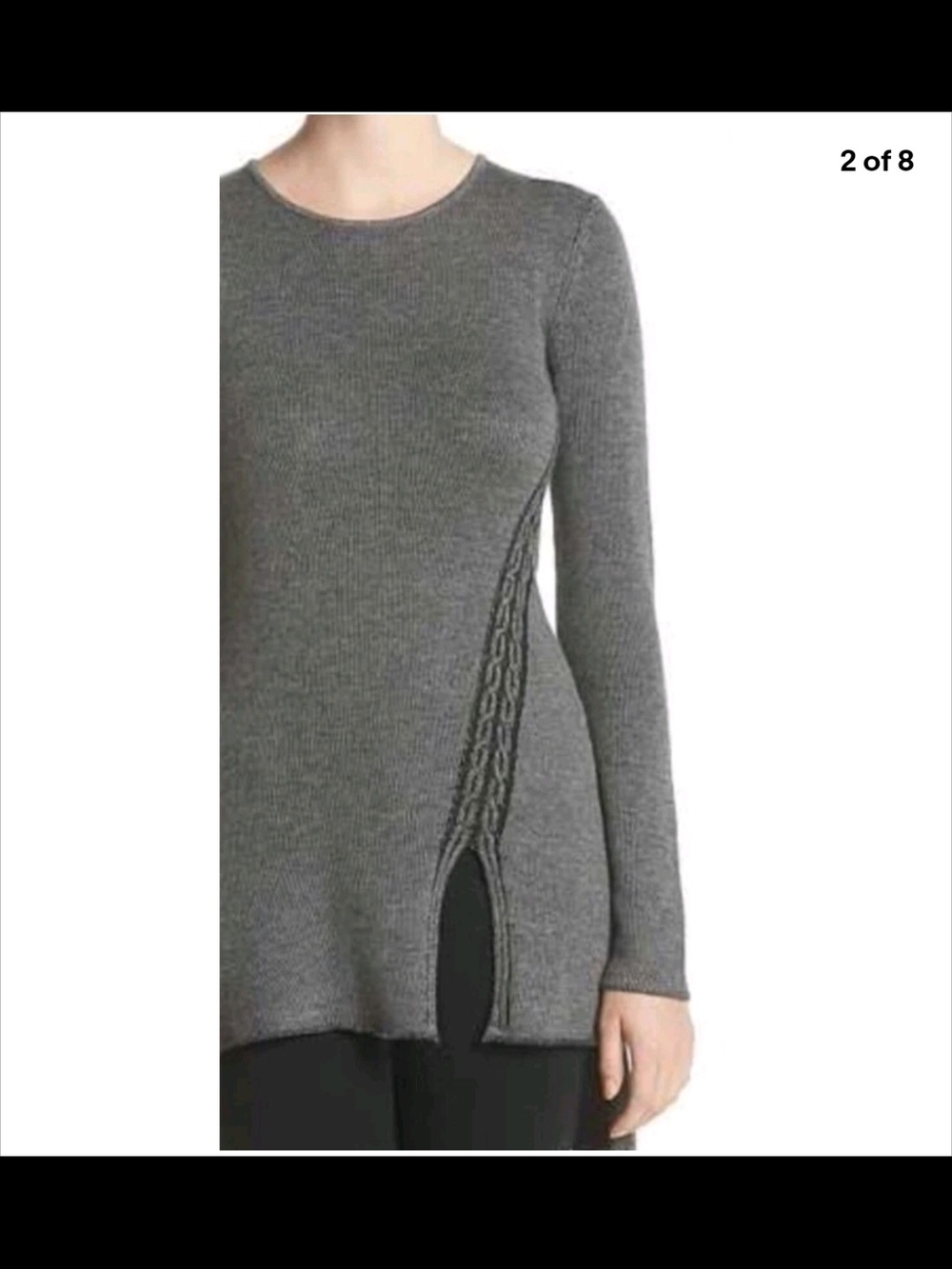 Ruff Hewn Gray Long Sleeve Knit Tunic with Side Cable Detail
